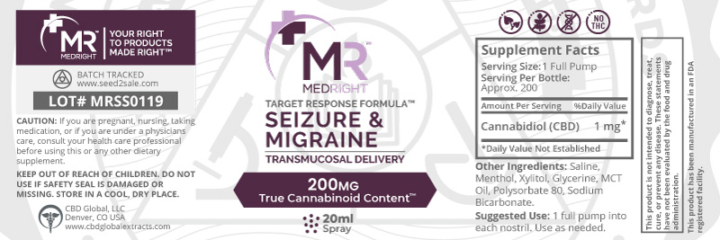 Seizure & Migraine Nasal Spray label